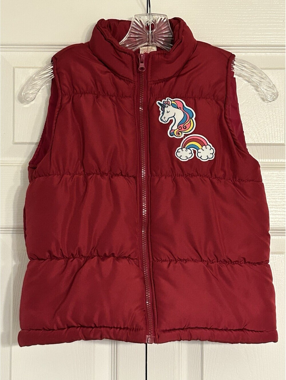 Vest Red/Burgundy Girls Faded Glory Size 10/12(L) Frost Free Full Zip Unicorn